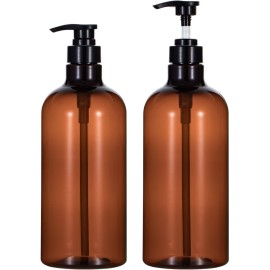 Yebeauty Pump Bottle Dispenser, 33.8oz 1000ml Plastic Shampoo Pump Bottles Shower Soap Dispenser Empty Refillable Containers for Conditioner Body Wash, Bathroom Kitchen, 2 Pack Amber