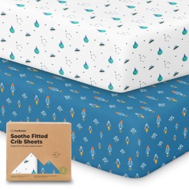 KeaBabies 2-Pack Organic Crib Sheets for Boys, Girls - 52x28 Fitted Crib Mattress Sheet Neutral, Breathable Jersey Cotton Cover for Baby Bed, Toddler Mattress, Soft & Cute Prints (Space Quest)