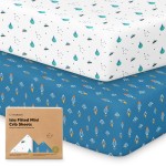Pack and Play Sheets Fitted - 2-Pack Mini Crib Sheets for Pack N Play Mattress 38x26, Soft & Cozy, Neutral Toddler Playard Bedding, Snug Fitted Mini Baby Crib Mattress Cover Boy, Girl (Space Quest)