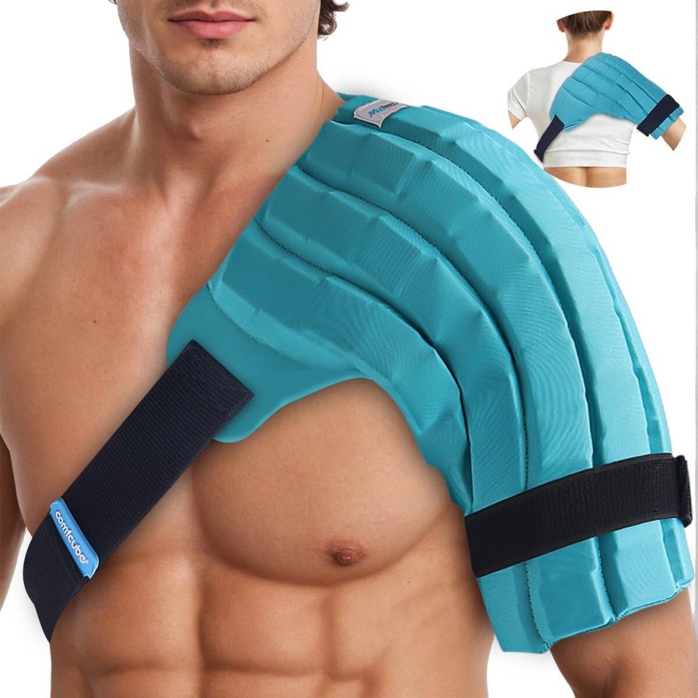 Comfcube Shoulder Ice Pack Wrap for Injuries, 2 Hours Long Lasting Rotator Cuff Cold Therapy Flexible Shoulder Ice Pack for Pain Relief, FSA Eligible, Cold Pack for Tendinitis, Surgery, Swelling