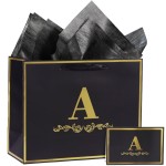 momoake Alphabet Birthday Gift Bag with Card and Tissue Paper for Men Women, 13 Large Black Gold Personalized Bridal Party Gift Paper Bag for Gifts Wrapping - (Letter A)
