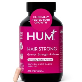 HUM Hair Strong Daily Hair Growth Supplement with Biotin, Zinc, Vitamin B12 to Support Growth, Folic Acid & Vitamin B12 Vitamins for Healthy Hair Support for Women and Men, 30 Vegan Capsules