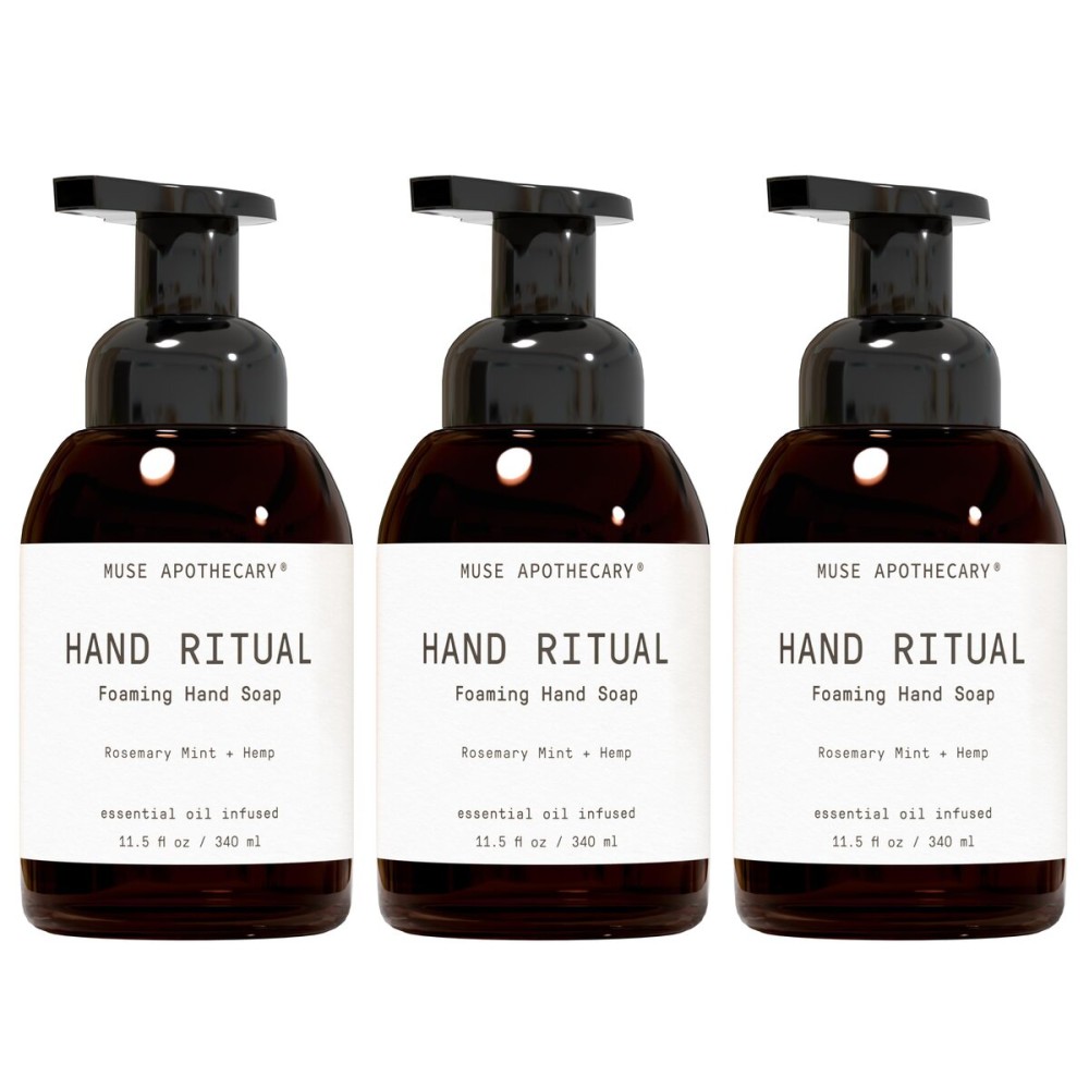 Muse Apothecary Hand Ritual - Aromatic and Nourishing Foaming Hand Soap, Infused with Natural Aromatherapy Essential Oils - USDA Certified Biobased - 11.5 oz, Rosemary Mint + Hemp, Pack of 3