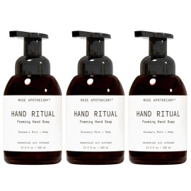 Muse Apothecary Hand Ritual - Aromatic and Nourishing Foaming Hand Soap, Infused with Natural Aromatherapy Essential Oils - USDA Certified Biobased - 11.5 oz, Rosemary Mint + Hemp, Pack of 3