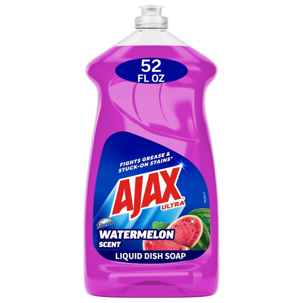 Ajax Ultra Liquid Dish Soap with Fabuloso Watermelon Scent, Fights Grease and Stuck-On Stains, Deep Cleaning Action, Mess-Free, Easy-Flip Cap, 52 fl oz Bottle