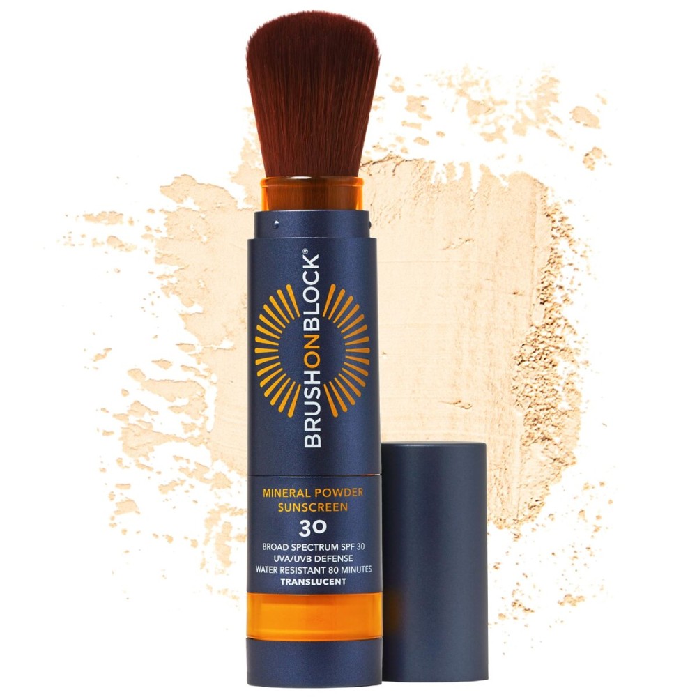 Brush On Block SPF 30 Mineral Powder Sunscreen New Formula, With Niacinamide, Hyaluronic Acid, & Vitamin C, Broad Spectrum, Water Resistant, Translucent, For All Skin Types, Reef Friendly, Mfg in USA