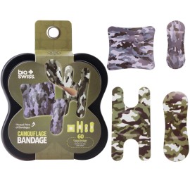 BioSwiss Bandages, Assorted Size Camouflage Print Shaped Self Adhesive Bandage Set, Latex Free, Sterile Wound Care, 60 Count