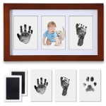 PewinGo Hand and Footprint Kit,Inkless Handprint Kit with 2 Safe Clean-Touch Ink Pads and a Wooden Picture Frame, Gifts for New Parents, Shower-Walnut