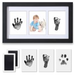 PewinGo Hand and Footprint Kit,Inkless Handprint Kit with 2 Safe Clean-Touch Ink Pads and a Wooden Baby Picture Frame Gifts for New Parents, Shower Gift-Black