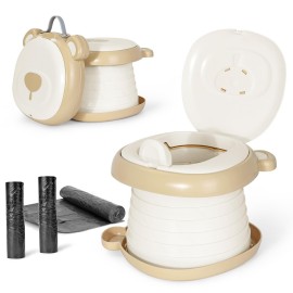 Orzbow Portable Travel Potty Seat for Toddlers with Splash Guard, Foldable Potty Training Toilet for Boys & Girls, On The Go Kids Car Potty, Includes Free Travel Bag and Disposable Potty Liners, Khaki