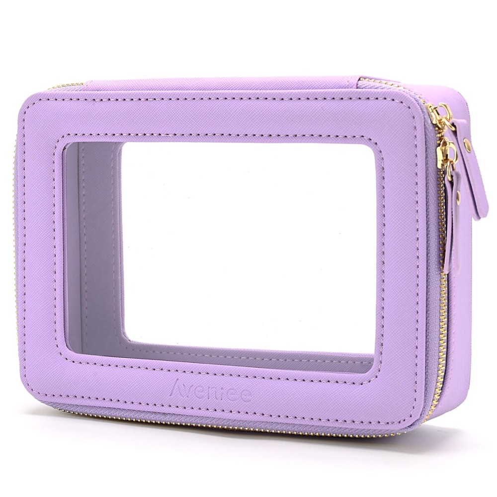 Aveniee Clear Makeup Bag Organizer, Travel Toiletry Bag Cosmetic Case for Women, Portable Make Up Skincare Pouch Car Organizer Bag with Zippers for Essentials,Lilac