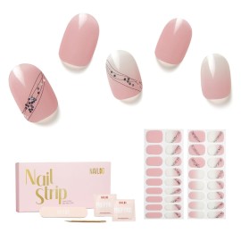 Semi Cured Gel Nail Strips - NAILOG 34 Pcs Gel Nail Stickers | Buy 2 Get 1 UV Light | Extra Long Nail Wraps with Glossy Gel Finishing Gradient Pink, Fairy Wand