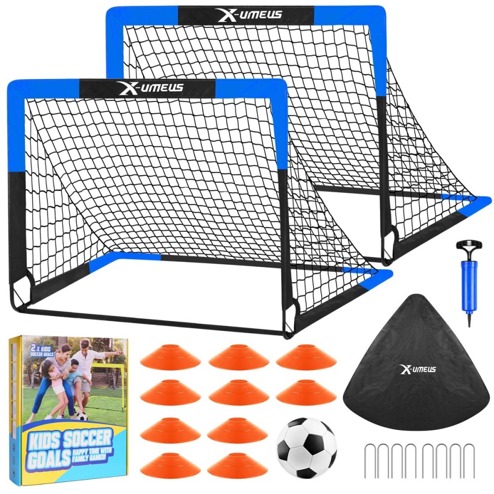 Kids Soccer Goals for Backyard Set of 2, 4 x 3 ft/6 x 4 Toddler Soccer Goal Training Equipment with Soccer Ball, Cones, Pop Up Soccer Net for Kids Age 3-5 4-6 6-8 8-12 10-12 Outdoor Games Sports Gifts