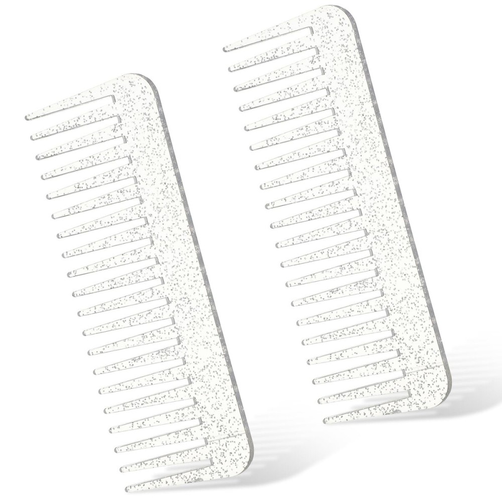 Patelai Wide Tooth Comb Large Hair Detangling Comb for Curly, Wet Dry Hair, No Handle Detangler Accessories(Glitter Clear)