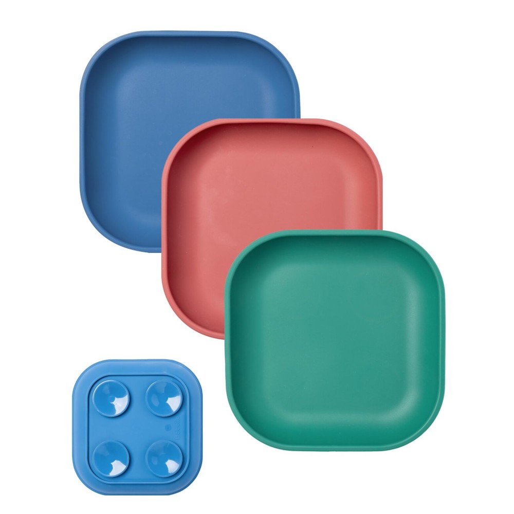 BABELIO Suction Plates for Baby and Toddler, 100% Food Grade Silicone, BPA Free, Dishwasher & Microwave Safe, with 4 Suction Cups, Stackable, 3 Pack