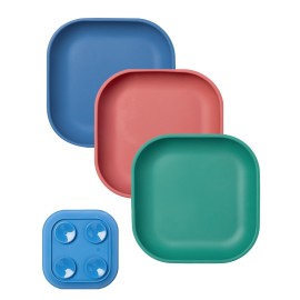 BABELIO Suction Plates for Baby and Toddler, 100% Food Grade Silicone, BPA Free, Dishwasher & Microwave Safe, with 4 Suction Cups, Stackable, 3 Pack