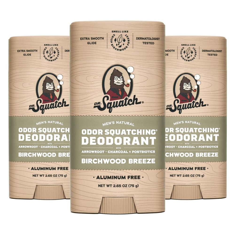 Dr. Squatch Natural Deodorant for Men - Odor-Squatching Aluminum Free - Birchwood Breeze (2.65 oz, 3-Pack)