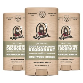 Dr. Squatch Natural Deodorant for Men - Odor-Squatching Aluminum Free - Birchwood Breeze (2.65 oz, 3-Pack)