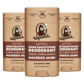Dr. Squatch Natural Deodorant for Men - Odor-Squatching Aluminum Free - Maverick Musk (2.65 oz, 3-Pack)