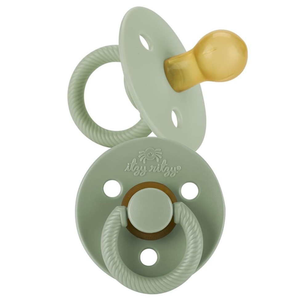 Itzy Ritzy Natural Rubber Newborn Pacifiers (Set of 2) - Baby Pacifiers with Cherry-Shaped Nipple & Large Air Holes for Added Safety; Set of 2 Binkies in Succulent & Agave (Ages 0 - 6 Months)