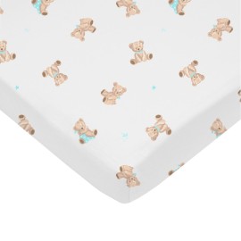 American Baby Company 100% Natural Cotton Fitted Mini Crib Sheet 38 x 24 - Soft & Breathable Small Nesting Portable Crib Sheet, Fits Pack N Play Mattresses, Bear, for Boys & Girls