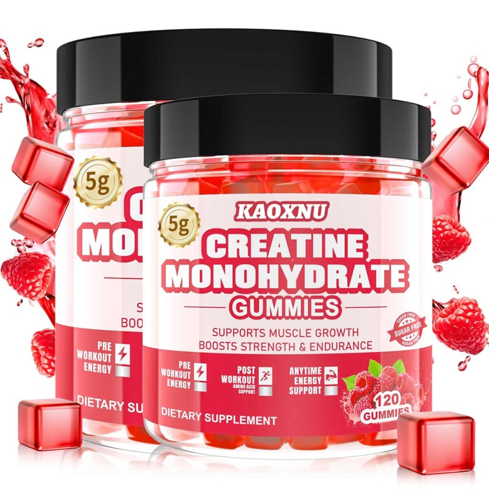 2 Pack Creatine Monohydrate Gummies for Men & Women 120 CT - 5000mg of Creatine Monohydrate per Serving - Sugar Free Chewable Creatine for Muscle Strength, Muscle Builder, Energy Boost