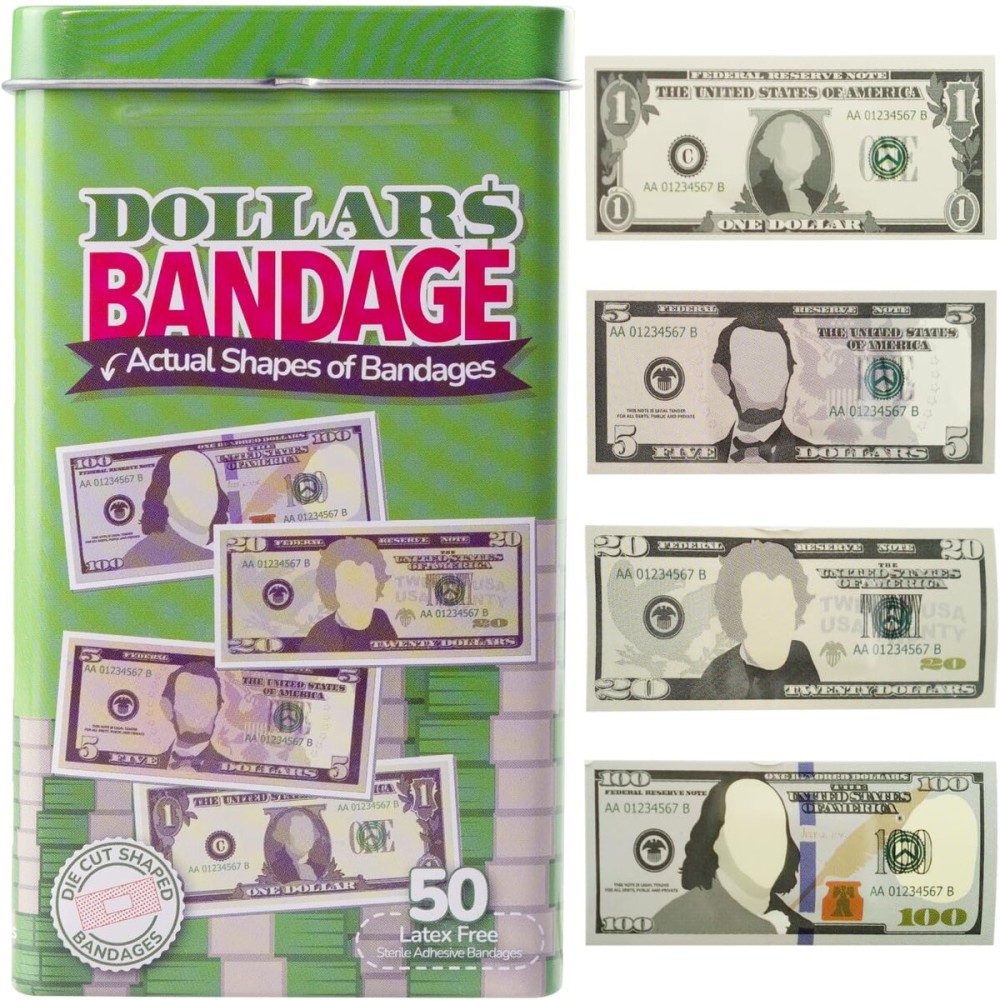 BioSwiss Bandages, Money Shaped Self Adhesive Bandage Set, Latex Free, Sterile Wound Care, 50 Count