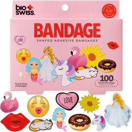 BioSwiss Bandages, Assorted Animal, Fun and Food Shaped Self Adhesive Bandage, Latex Free, Sterile Wound Care, 100 Count