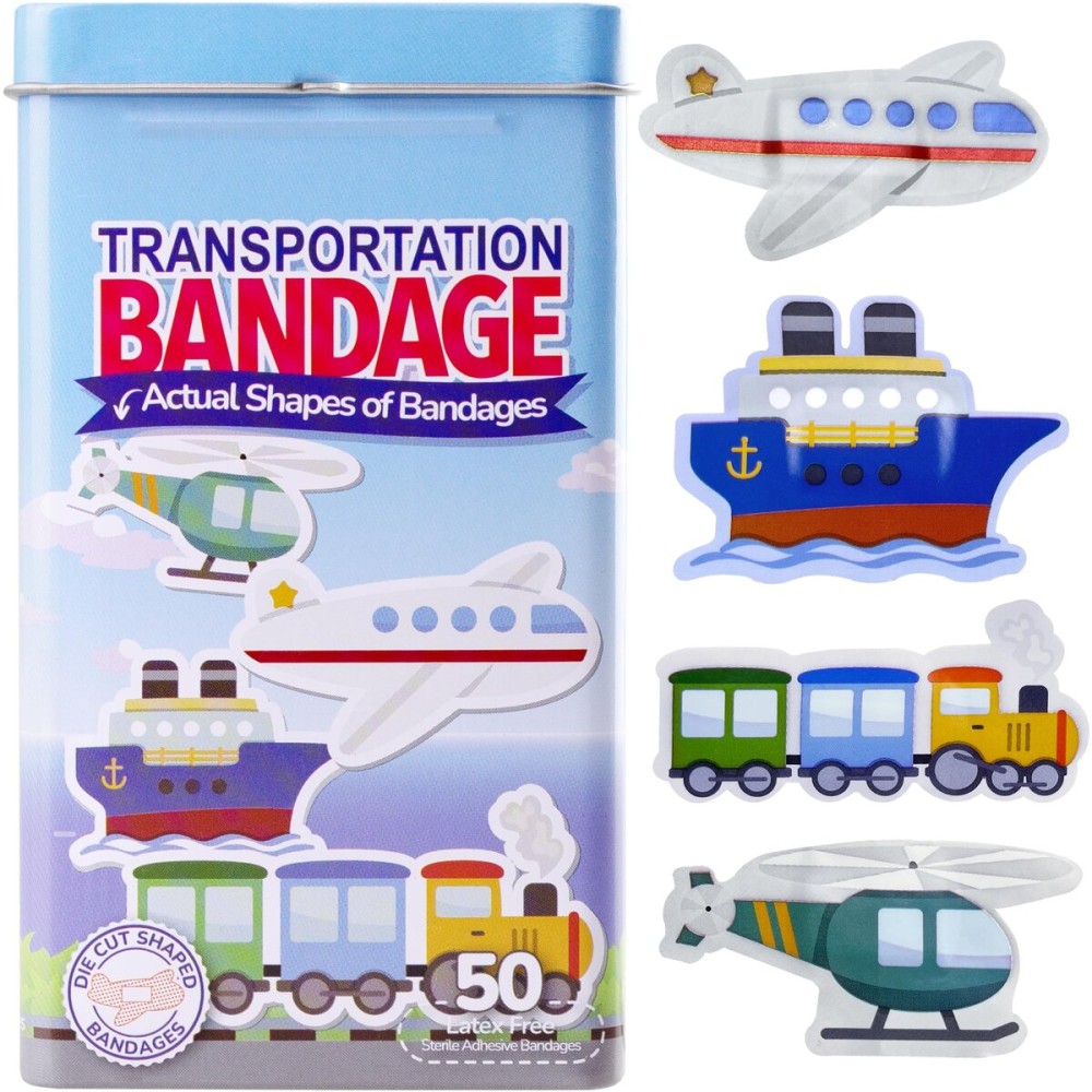 BioSwiss Bandages, Transportation Shaped Self Adhesive Bandage Set, Latex Free, Sterile Wound Care, 50 Count