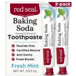 Red Seal Baking Soda Toothpaste - Fluoride-Free Herbal & Mineral Formula, Vegan-Friendly, Cruelty-Free, SLS and Paraben-Free, No Artificial Flavors, NATRUE Certified Natural, Dry Mouth Relief (2 Pack)