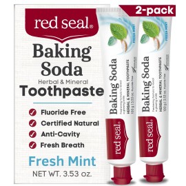 Red Seal Baking Soda Toothpaste - Fluoride-Free Herbal & Mineral Formula, Vegan-Friendly, Cruelty-Free, SLS and Paraben-Free, No Artificial Flavors, NATRUE Certified Natural, Dry Mouth Relief (2 Pack)