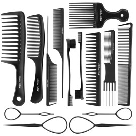 SALONSILK Women Hair Comb Set - 14PCS Wide Tooth Rat Tail Styling Combs Pick for Curly - Teasing Parting Fine Professional Barber Cutting Braiding Set