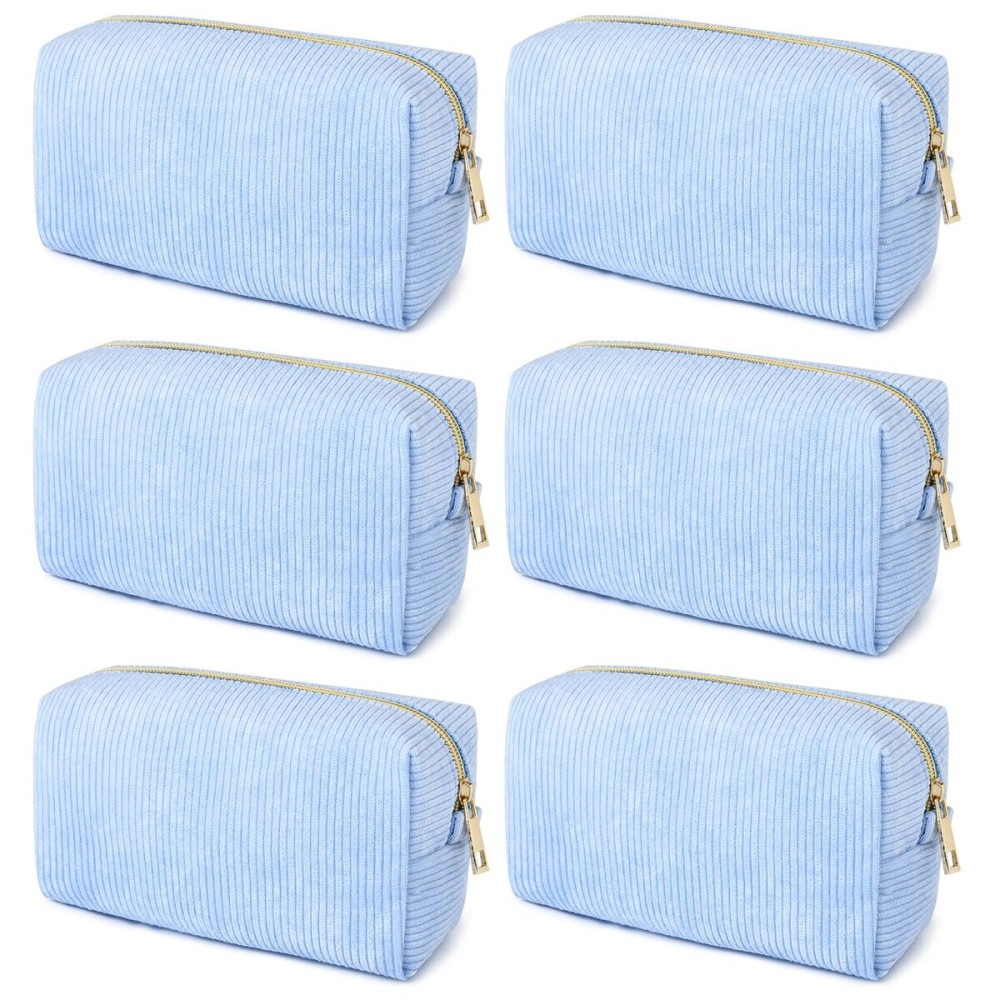 SOIDRAM 6PCS Bridesmaid Proposal Gifts Corduroy Blue makeup bag bulk for Wedding Party Favors Bachelorette party decorations Toiletry Organizer Bag Cosmetic Case Gift