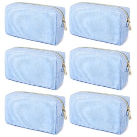 SOIDRAM 6PCS Bridesmaid Proposal Gifts Corduroy Blue makeup bag bulk for Wedding Party Favors Bachelorette party decorations Toiletry Organizer Bag Cosmetic Case Gift