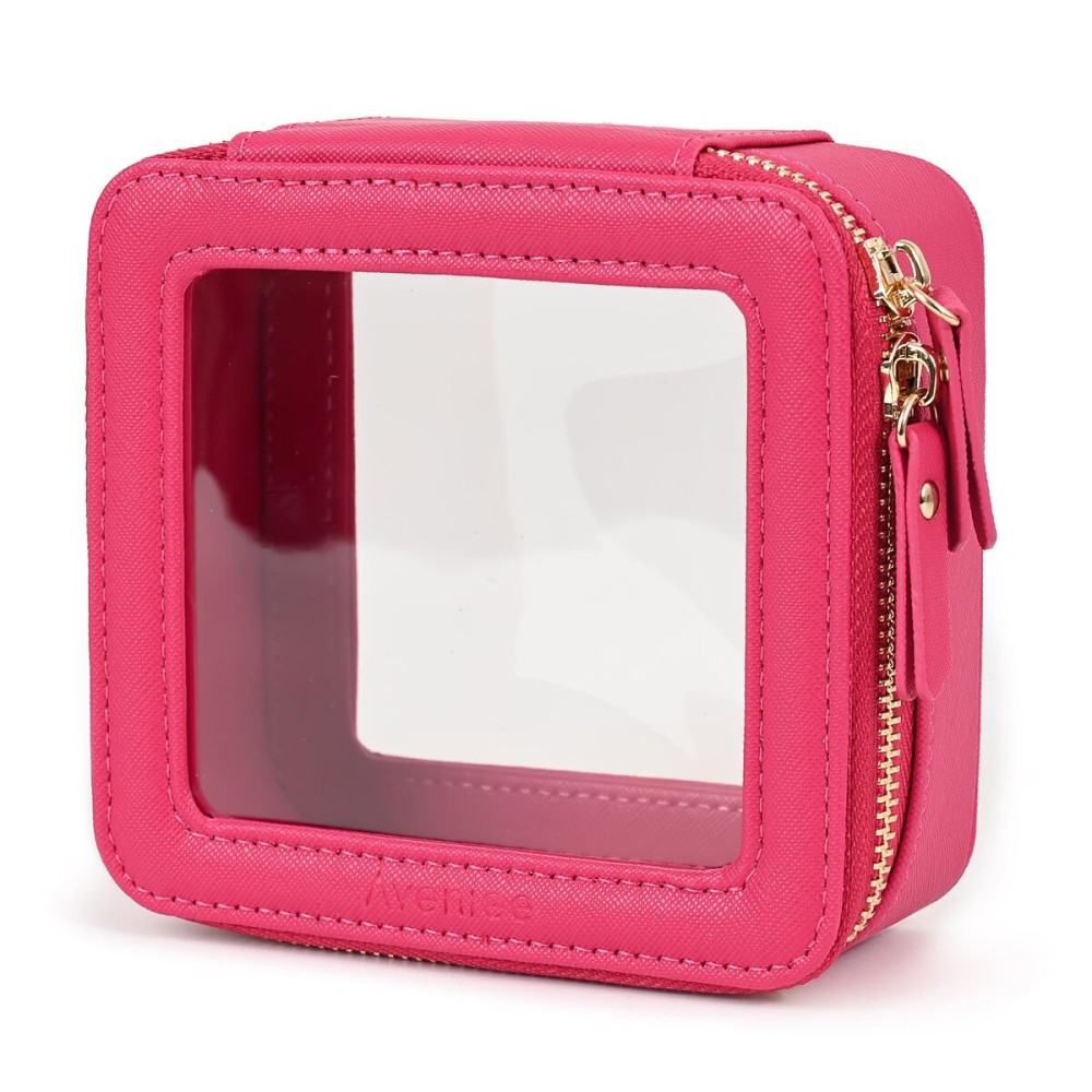 Aveniee Mini Clear Makeup Bag, Small Cosmetic Bags Travel Toiletry Pouch Organizer, TSA Approved Make up Case with Zipper, Car Bag for Essentials,Hotpink