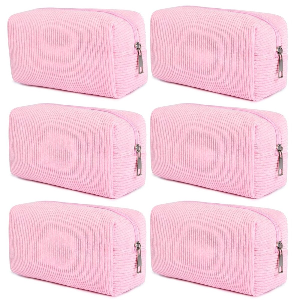 SOIDRAM 6PCS Bridesmaid Proposal Gifts Corduroy Pink makeup bag bulk for Wedding Party Favors Bachelorette party decorations Toiletry Organizer Bag Cosmetic Case Gift