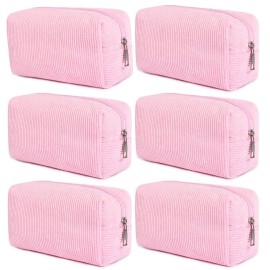 SOIDRAM 6PCS Bridesmaid Proposal Gifts Corduroy Pink makeup bag bulk for Wedding Party Favors Bachelorette party decorations Toiletry Organizer Bag Cosmetic Case Gift