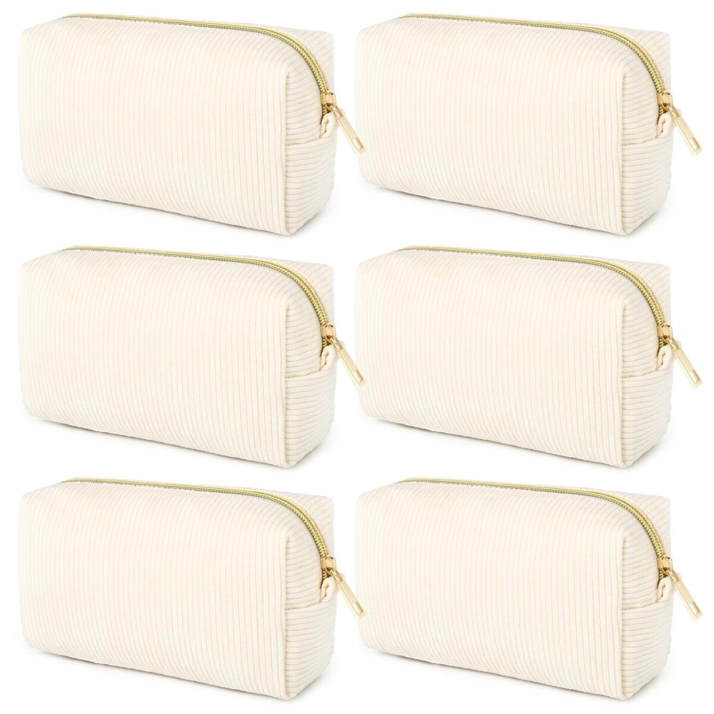 SOIDRAM 6PCS Bridesmaid Proposal Gifts Corduroy Beige makeup bag bulk for Wedding Party Favors Bachelorette party decorations Toiletry Organizer Bag Cosmetic Case Gift