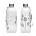 bzyoo 32oz 1 Liter Clear Water Bottle with Time Marker, Leaf Design, Durable Plastic, BPA-Free, Reusable with Measurement Markings for Fitness and Outdoor Activities (Color: Silver)