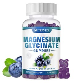 Magnesium Glycinate Gummies 1000mg with Magnesium L-Threonate,Chelated Magnesium Potassium Complex Supplement with VitD, B6, CoQ10, Calcium,Supports for Memory, Calm, Mood - 180 Gummies Blueberry