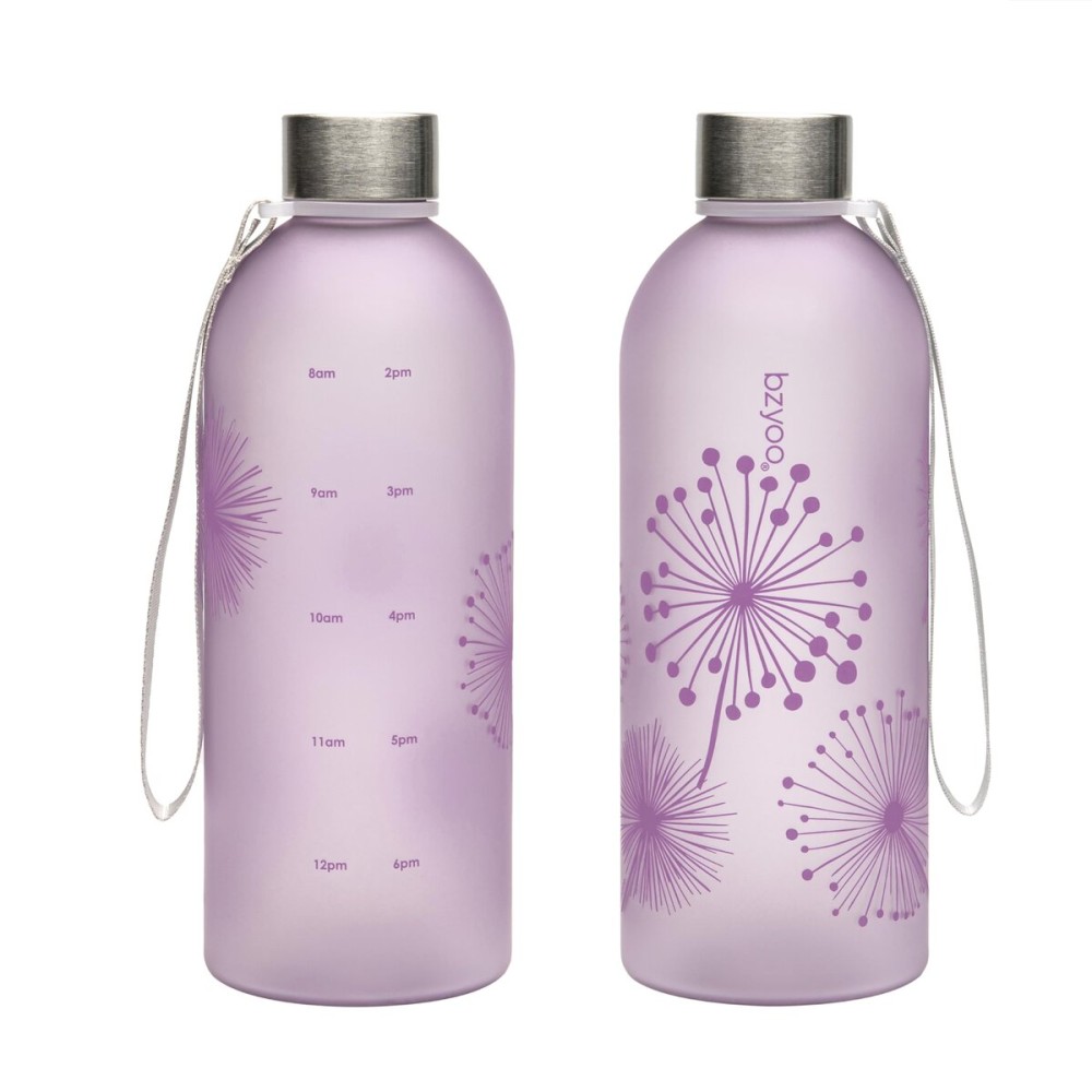 bzyoo 32oz 1 Liter Clear Water Bottle with Time Marker, Dandelion Design, Durable Plastic, BPA-Free, Reusable with Measurement Markings for Fitness and Outdoor Activities (Color: Purple)