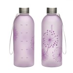 bzyoo 32oz 1 Liter Clear Water Bottle with Time Marker, Dandelion Design, Durable Plastic, BPA-Free, Reusable with Measurement Markings for Fitness and Outdoor Activities (Color: Purple)