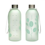 bzyoo 32oz 1 Liter Clear Water Bottle with Time Marker, Leaf Design, Durable Plastic, BPA-Free, Reusable with Measurement Markings for Fitness and Outdoor Activities (Color: Green)