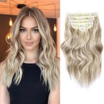NAYOO Clip in Hair Extensions for Women 14 Inch Short Wavy Curly Ash Brown Mix Platinum Blonde Hairpieces Full Head Synthetic Hair Hairpieces (6PCS, Ash Brown Mix Platinum Blonde)