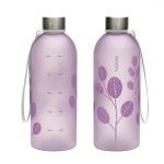 bzyoo 32oz 1 Liter Clear Water Bottle with Time Marker, Leaf Design, Durable Plastic, BPA-Free, Reusable with Measurement Markings for Fitness and Outdoor Activities (Color: Purple)