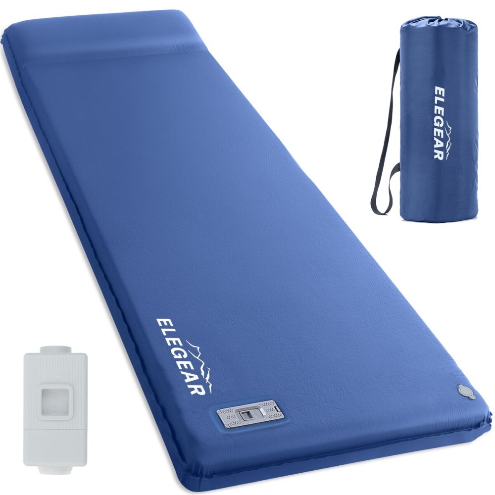 Elegear Self Inflating Sleeping Pad, Built-in Electric Pump 3.15 Ultra-Thick Memory Foam Camping Mattress with Pillow Foam Sleeping Pad for Camping R-Value 9.5 Foam Camping Pad for Car/Traveling