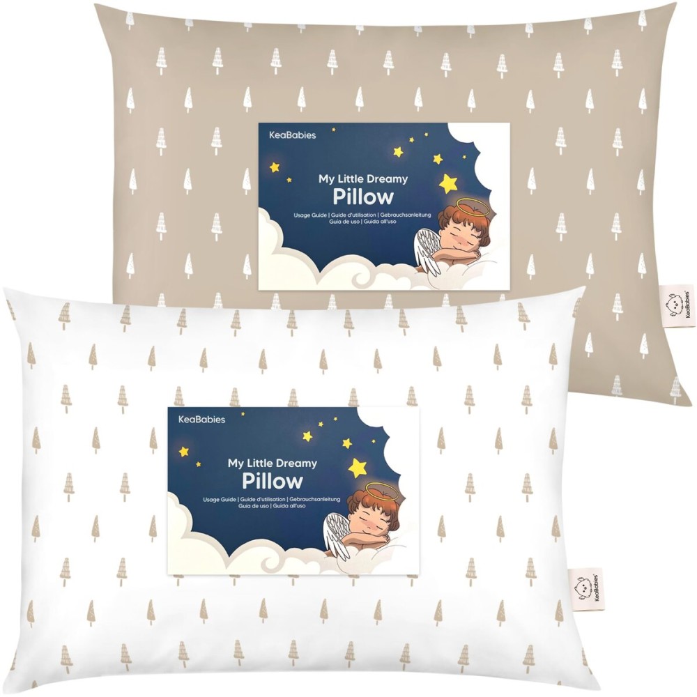 KeaBabies 2-Pack Toddler Pillow 13x18 - Soft Organic Cotton Kids Travel Bed Pillows for Sleeping, School, Nap, Machine Washable, Toddlers 2 to 5, Pillowcase Sold Separately (Pine Tree)