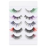 Outopen 5 Pairs Colored False Eyelashes - Long, Colorful Lashes with Clear Band - 3D Thick, Wispy Volume for Halloween Cosplay