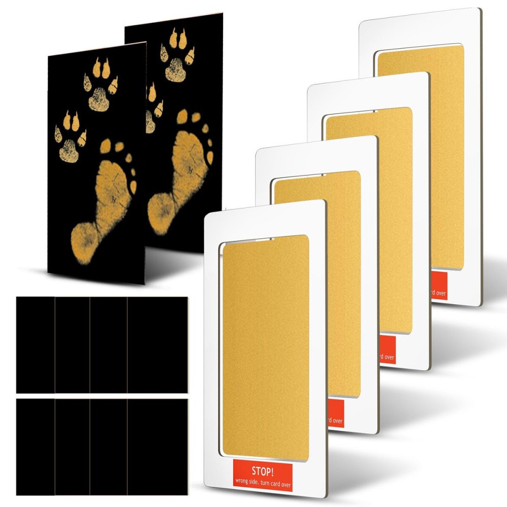 Outus 14 Pcs Paw Print Kit for Dogs No Mess Ink Pad Pet Memorial Newborn Footprint Impression Kit for Pets 4 Inkless Pads with 10 Blank Cards (3 x 5 Inch, gold)