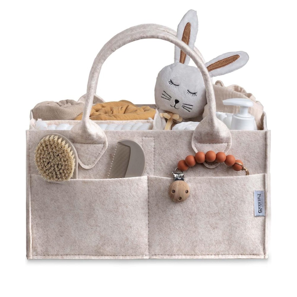 PUTSKA Baby Diaper Caddy Organizer - Nursery Storage Basket for Diaper Station, Baby Basket Shower Gift List and Registry Must-Have, Newborn Essentials, Nursery Decor for Boy or Girl-Mocha,Extra Large